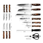 15-Piece Kitchen Knife Set | Red Wooden Handle Stainless Steel