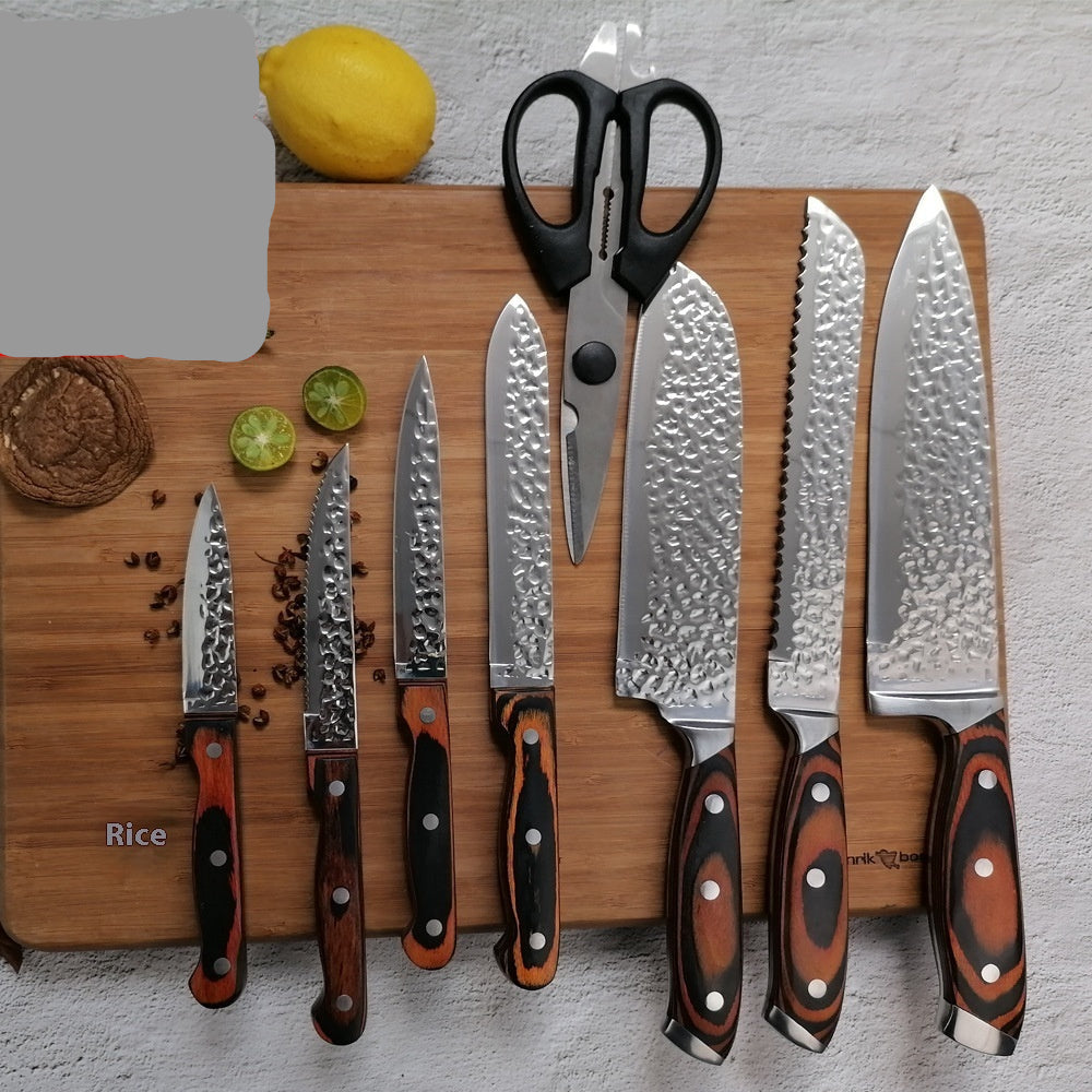 15-Piece Kitchen Knife Set | Red Wooden Handle Stainless Steel