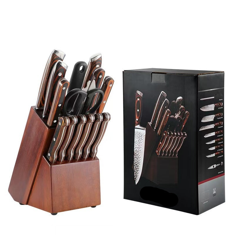 15-Piece Kitchen Knife Set | Red Wooden Handle Stainless Steel