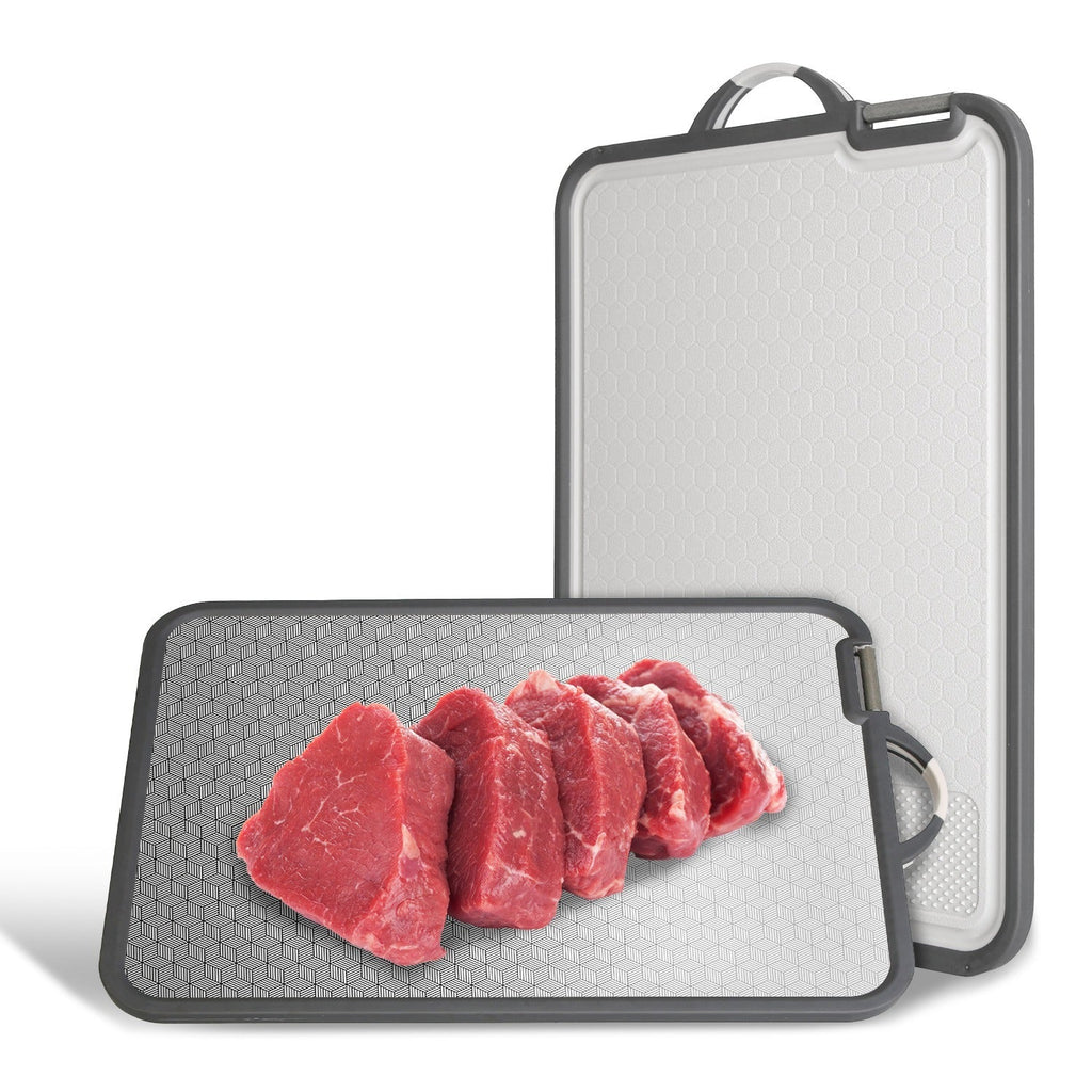 2-IN-1 Double Sided Cutting Board with Knife Sharpener | Stainless Steel & PP